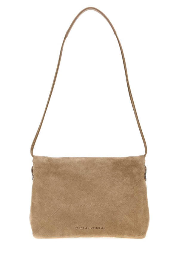 Brunello Cucinelli Exterior: 100% Suede; Lining: 100% Leather shoulder bag in beige