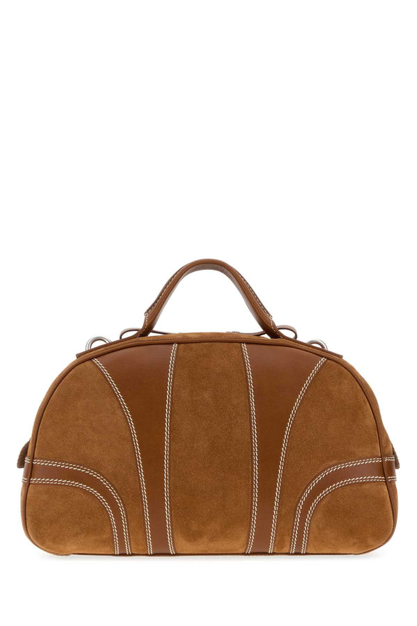 Dries Van Noten Exterior: 100% Suede top handle bag in brown