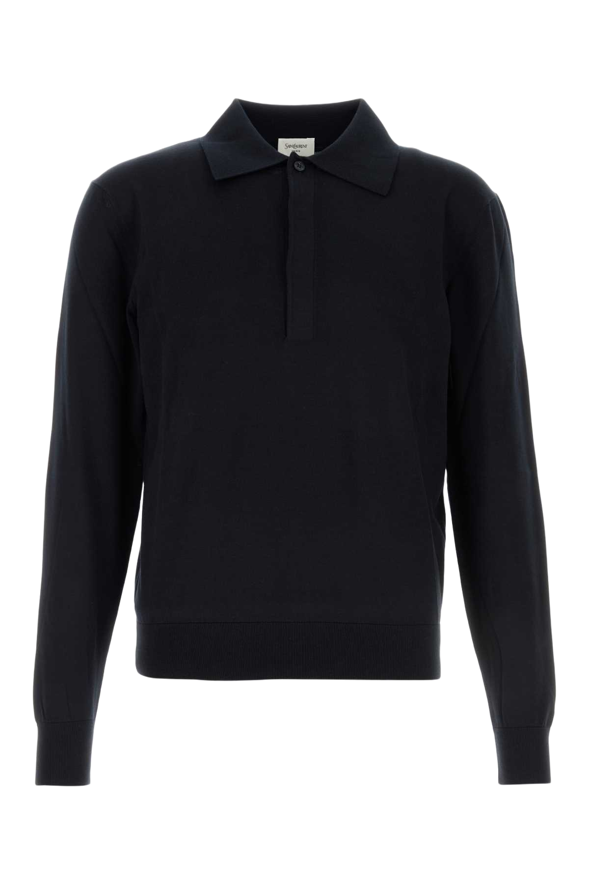 Midnight Blue Silk Blend Polo Shirt Bleunuit Exterior: Cotton