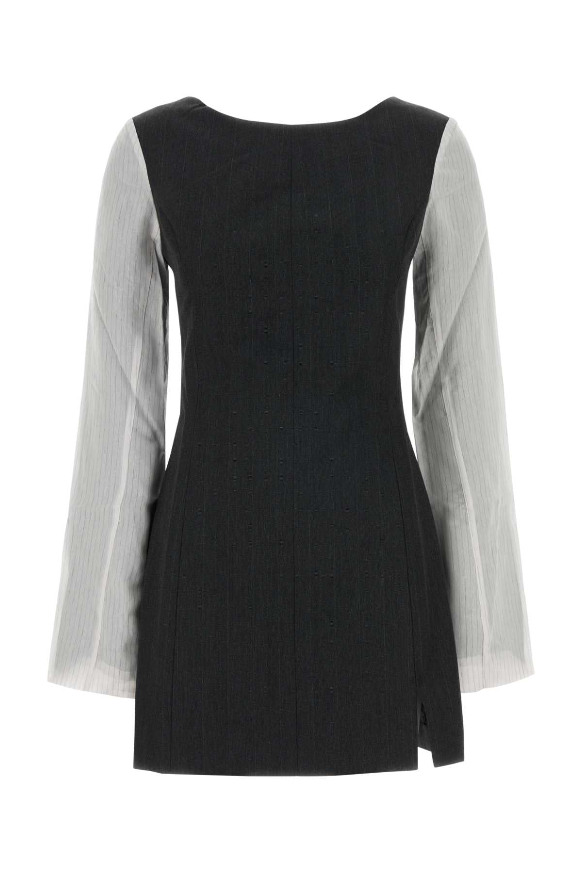 Embroidered Twill Mini Dress Shork Pinstripe Herringbone Abiti
