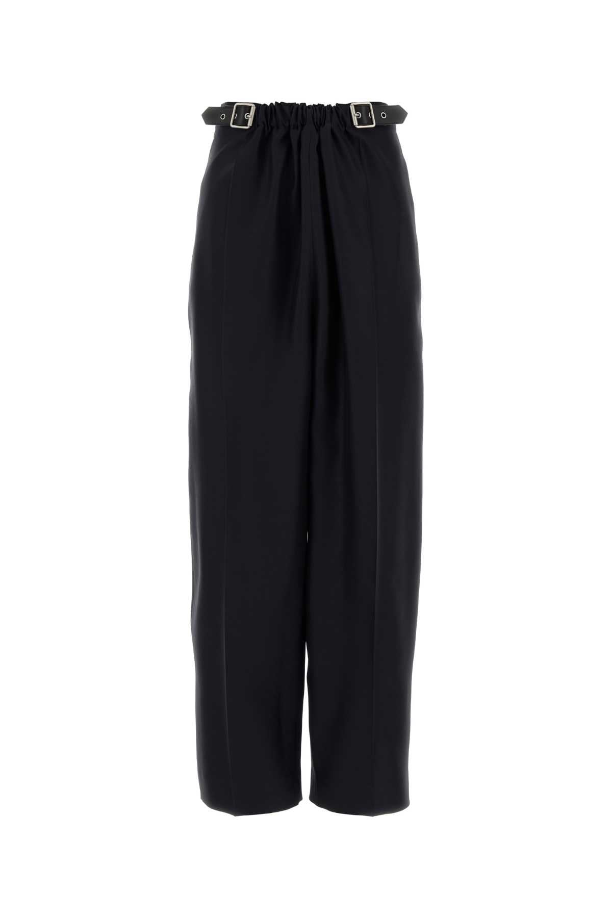 Navy Blue Wool Blend Wide-Leg Pant Exterior: Silk Pantaloni