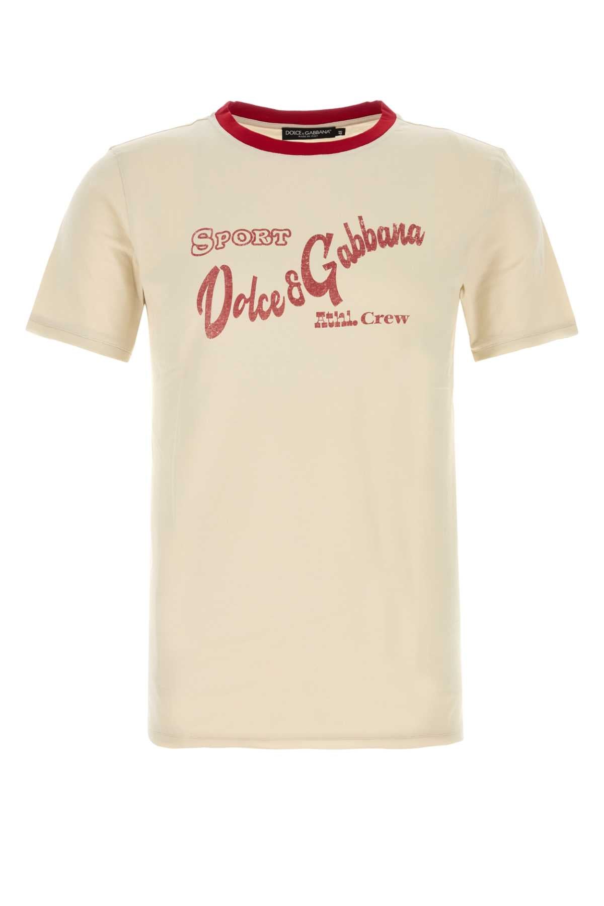 Dolce & Gabbana Men's Logo-Embroidered Cotton T-Shirt — Beige