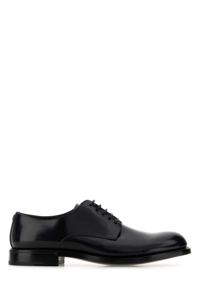 Black Leather Lace-Up Shoes Blu Vitello Scarpe Stringate
