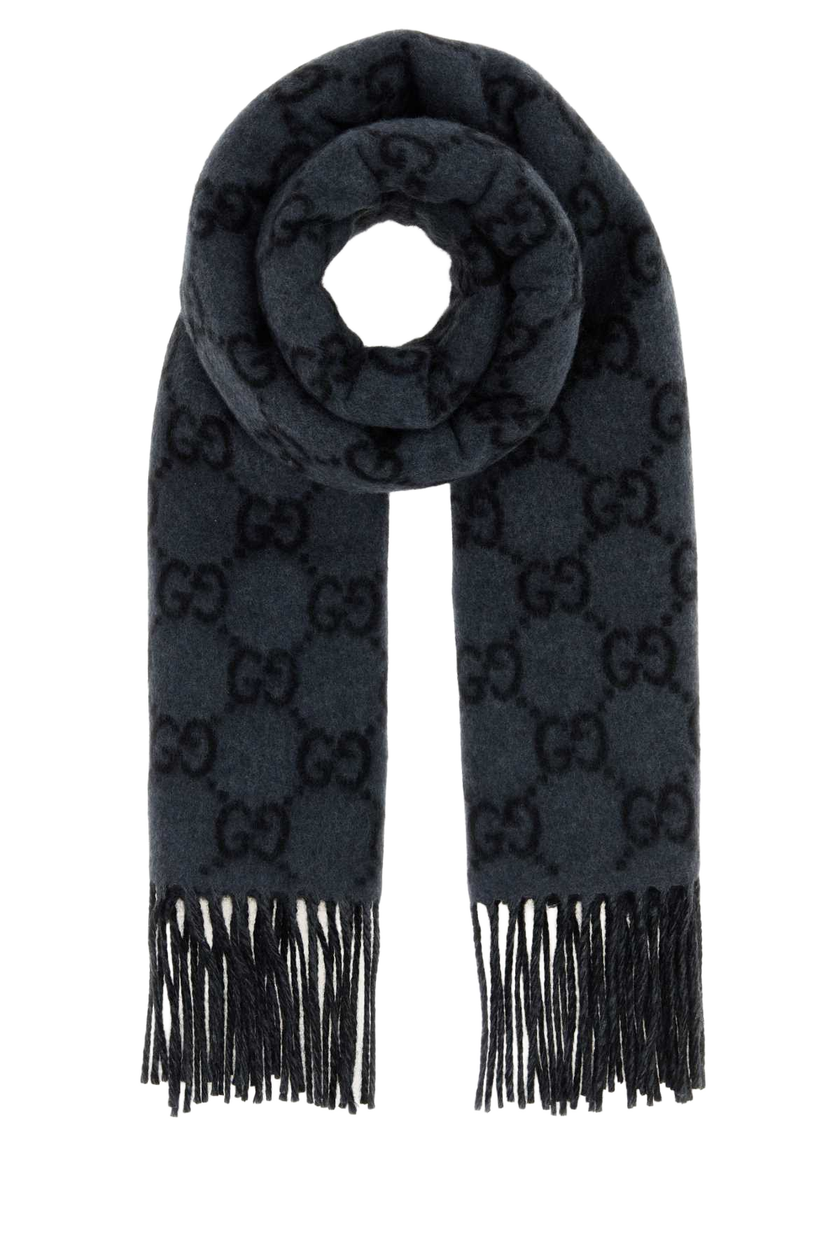 Embroidered Cashmere Scarf Graphiteblack Fabric Sciarpe E Foulard
