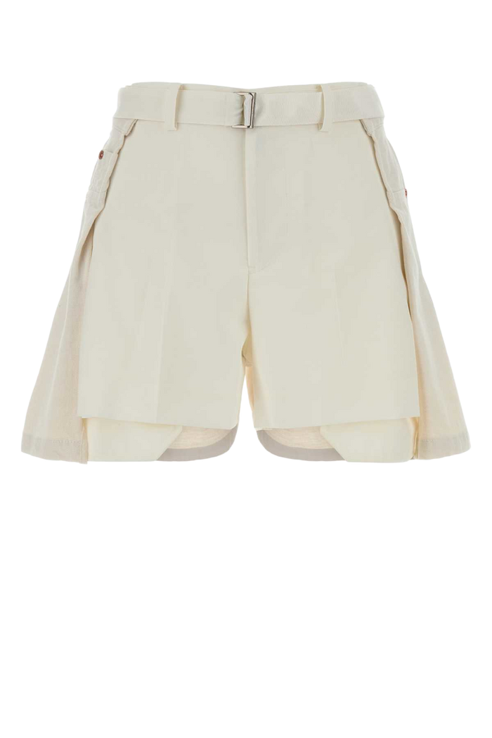 White Polyester And Denim Shorts Offwhite