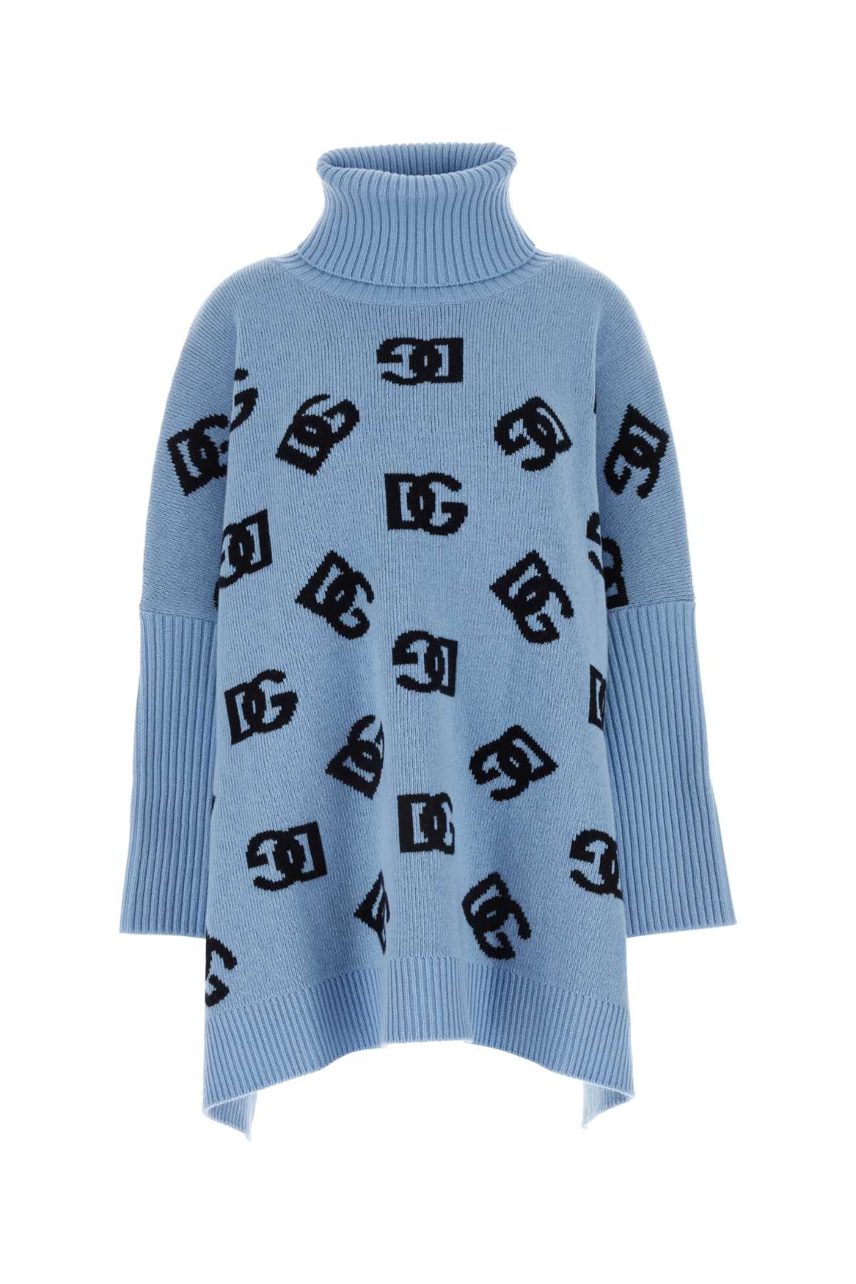 Embroidered Wool Poncho Celestechiaro Exterior: Virgin Maglieria