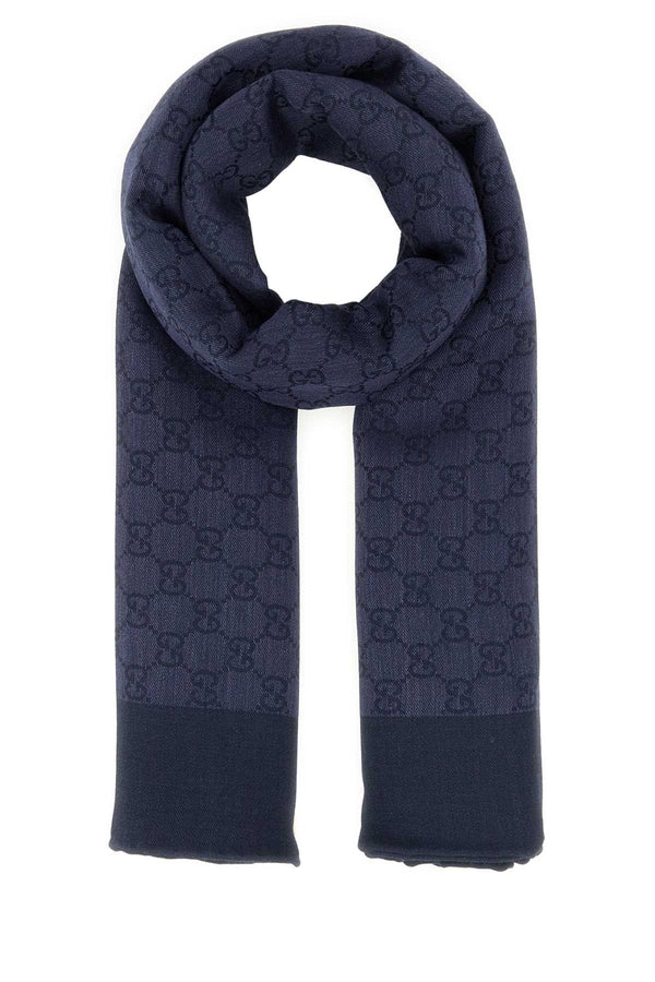Gucci Logo 80% Wool scarf in navy