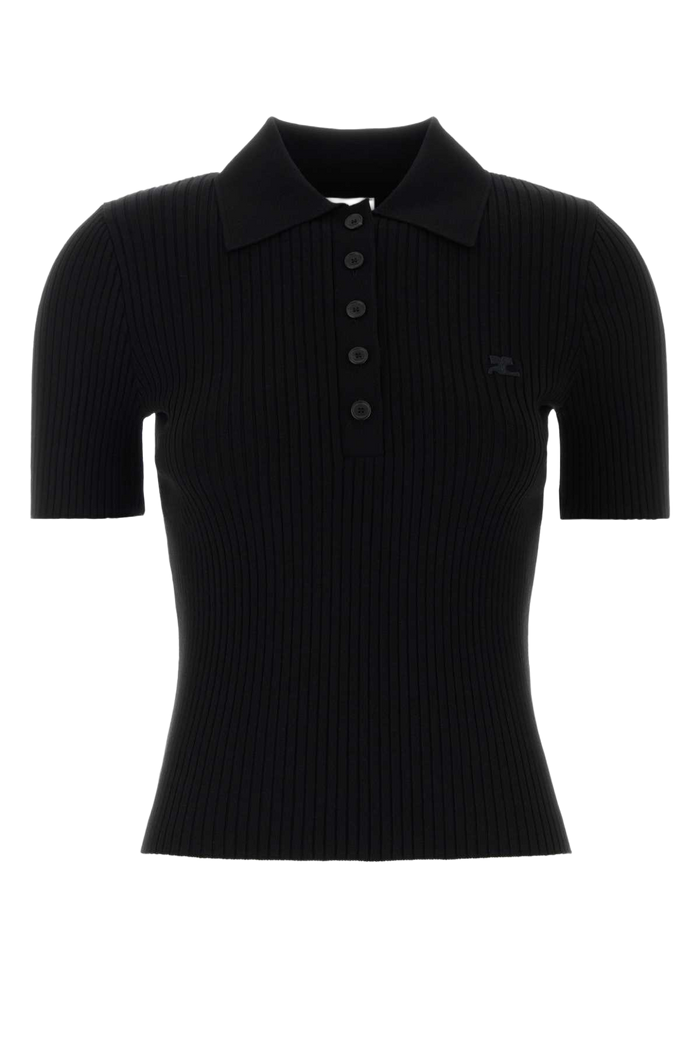 Black Viscose Blend Polo Shirt Exterior: Polyester