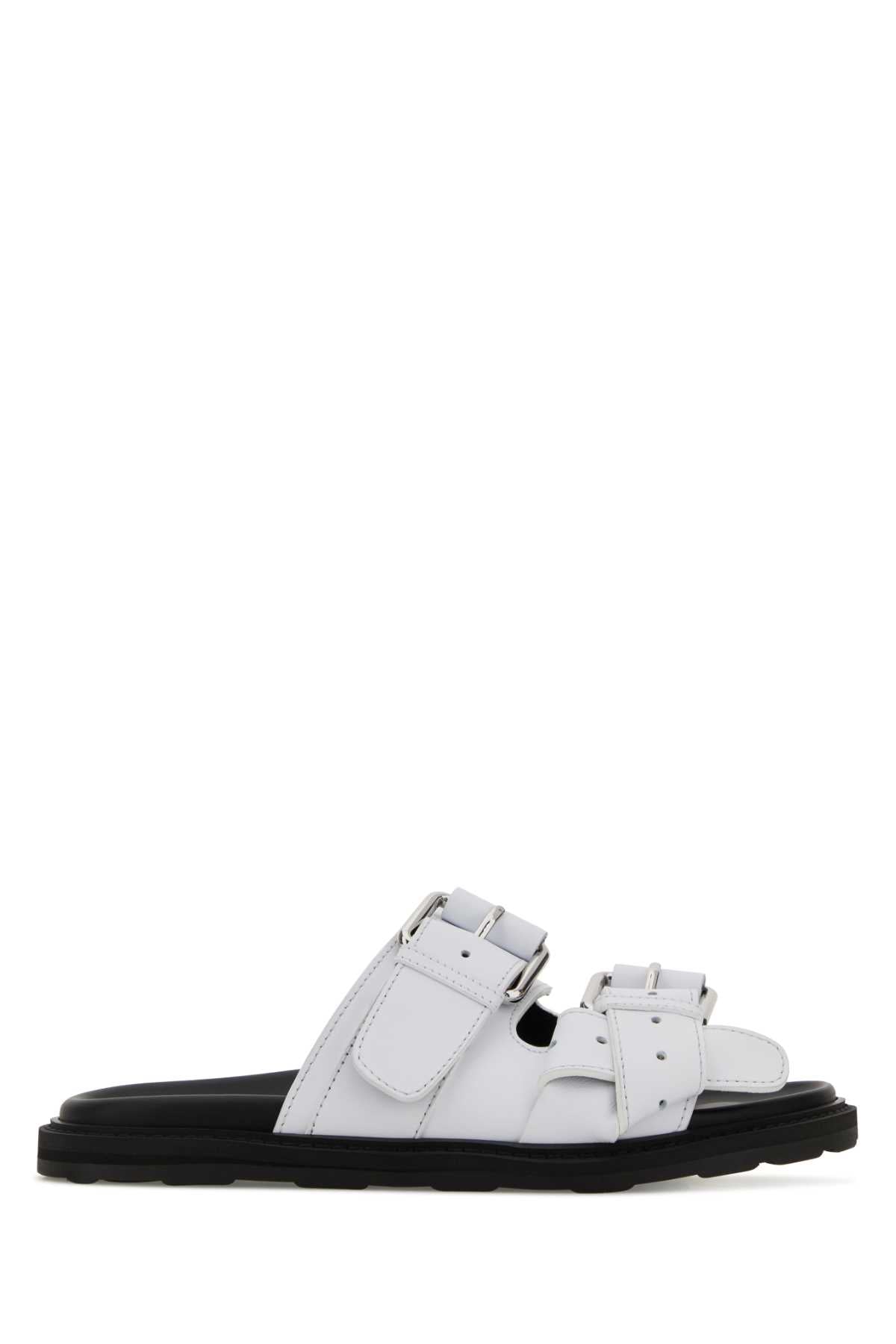 White Leather Slippers Bianco
