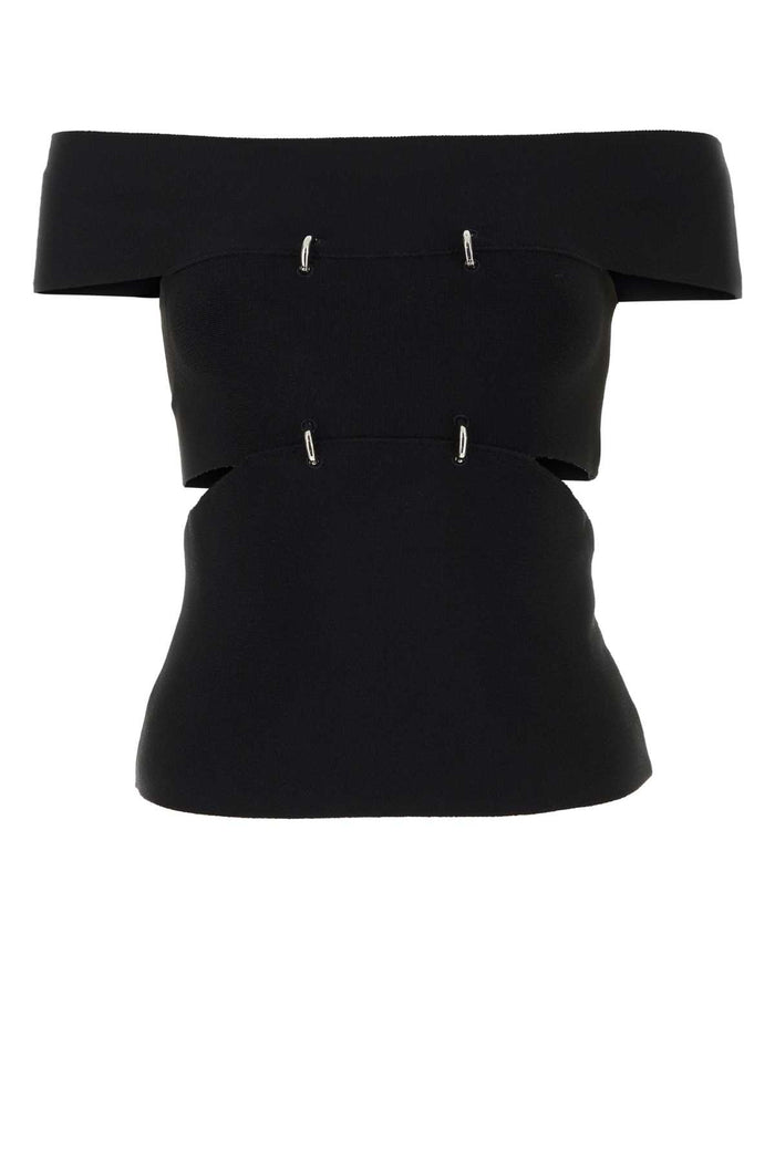 Black Stretch Viscose Blend Top Maglie