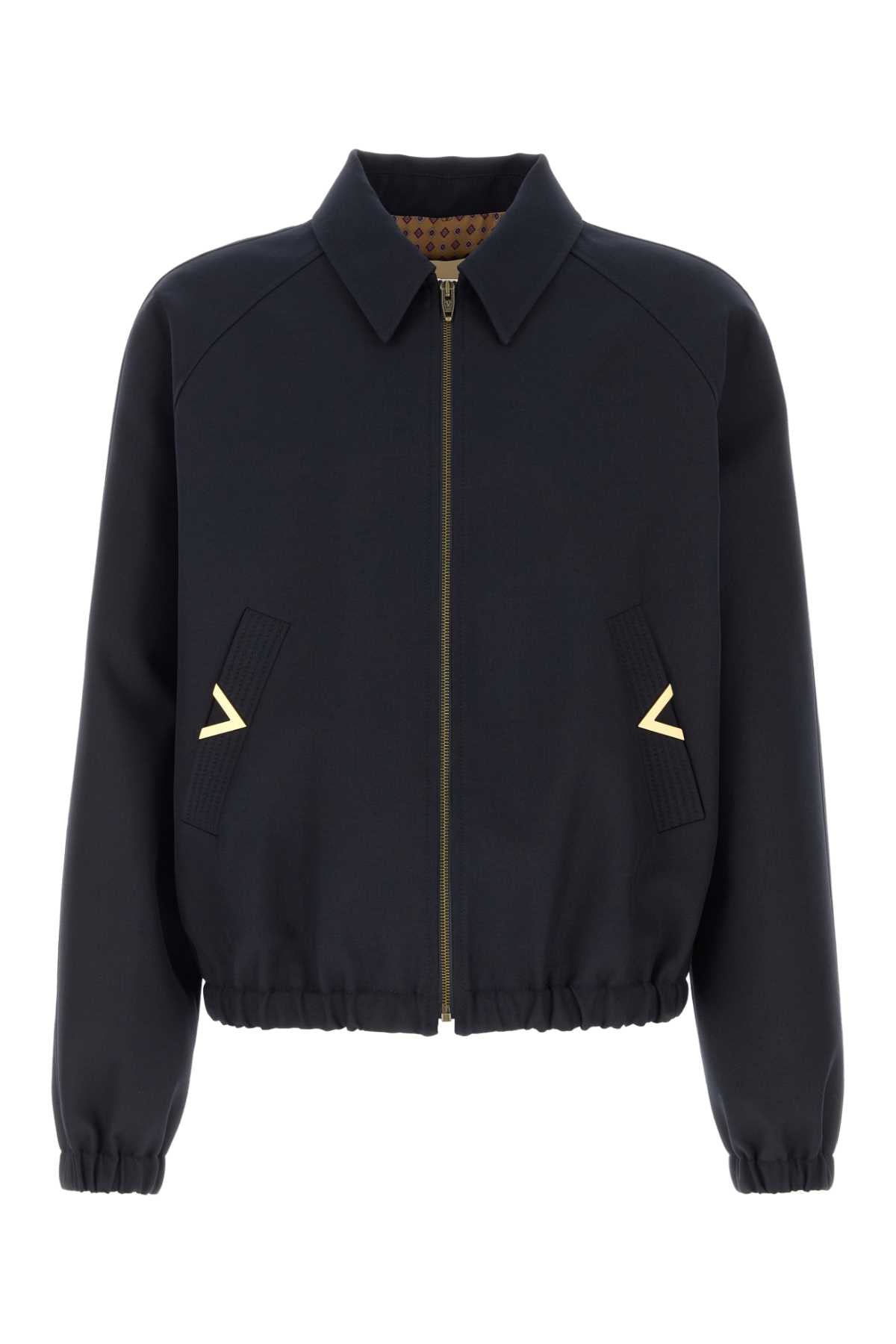 Navy Polyester Wool Giubbini