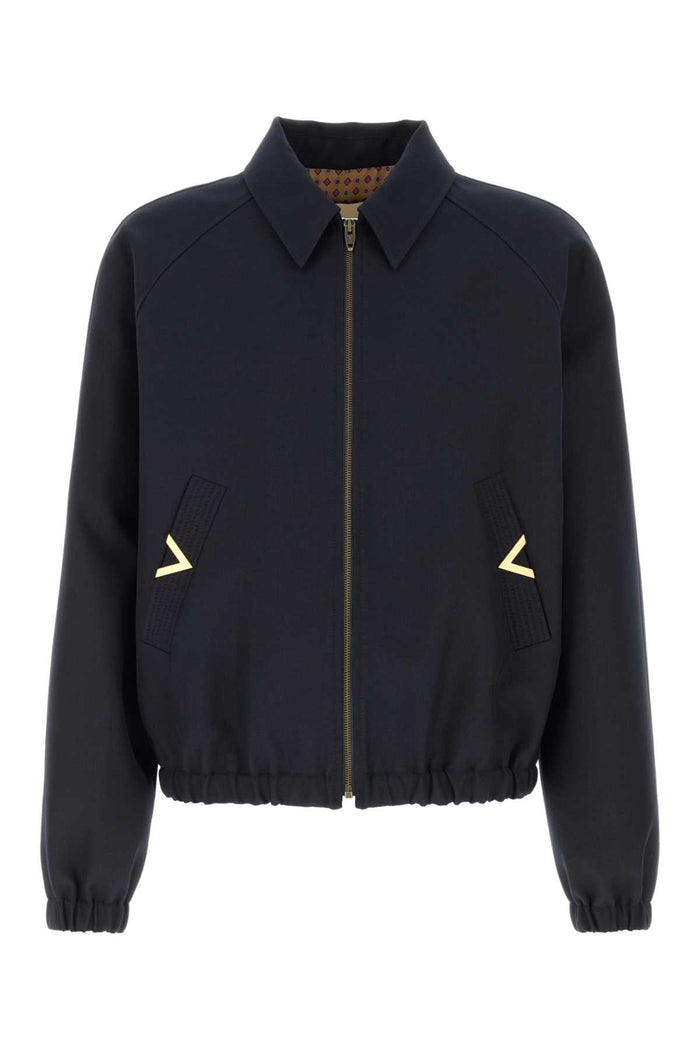 Navy Polyester Wool Giubbini