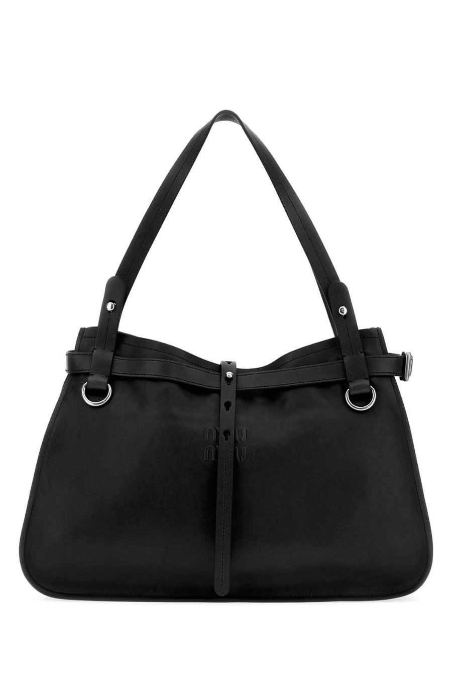 Miu Miu Exterior: 100% Calf Lining: 100% Suede Finishing: Silver metal shoulder bag in black