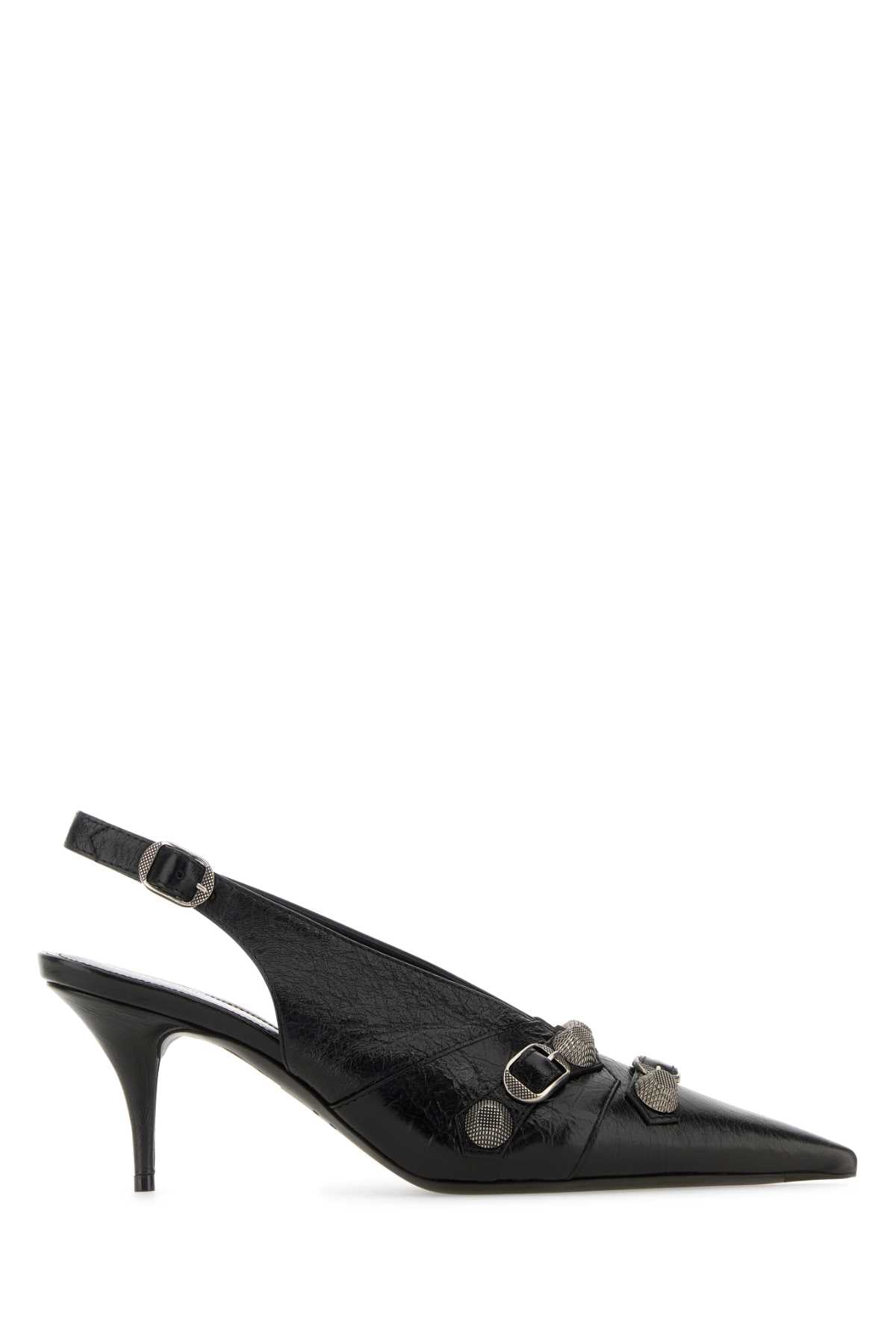 Black Leather Cagole Pumps 1081 Scarpe Con Tacco