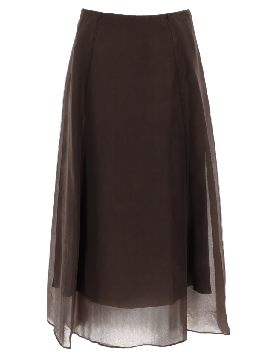 Circle Midi Skirt Brown Silk