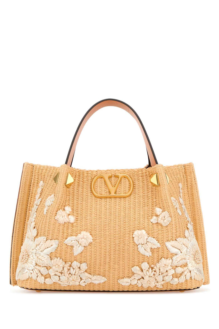 Raffia Vlogo Signature Bucket Bag Naturalecremanaturalcamel Cotton Viscose Borse A Mano