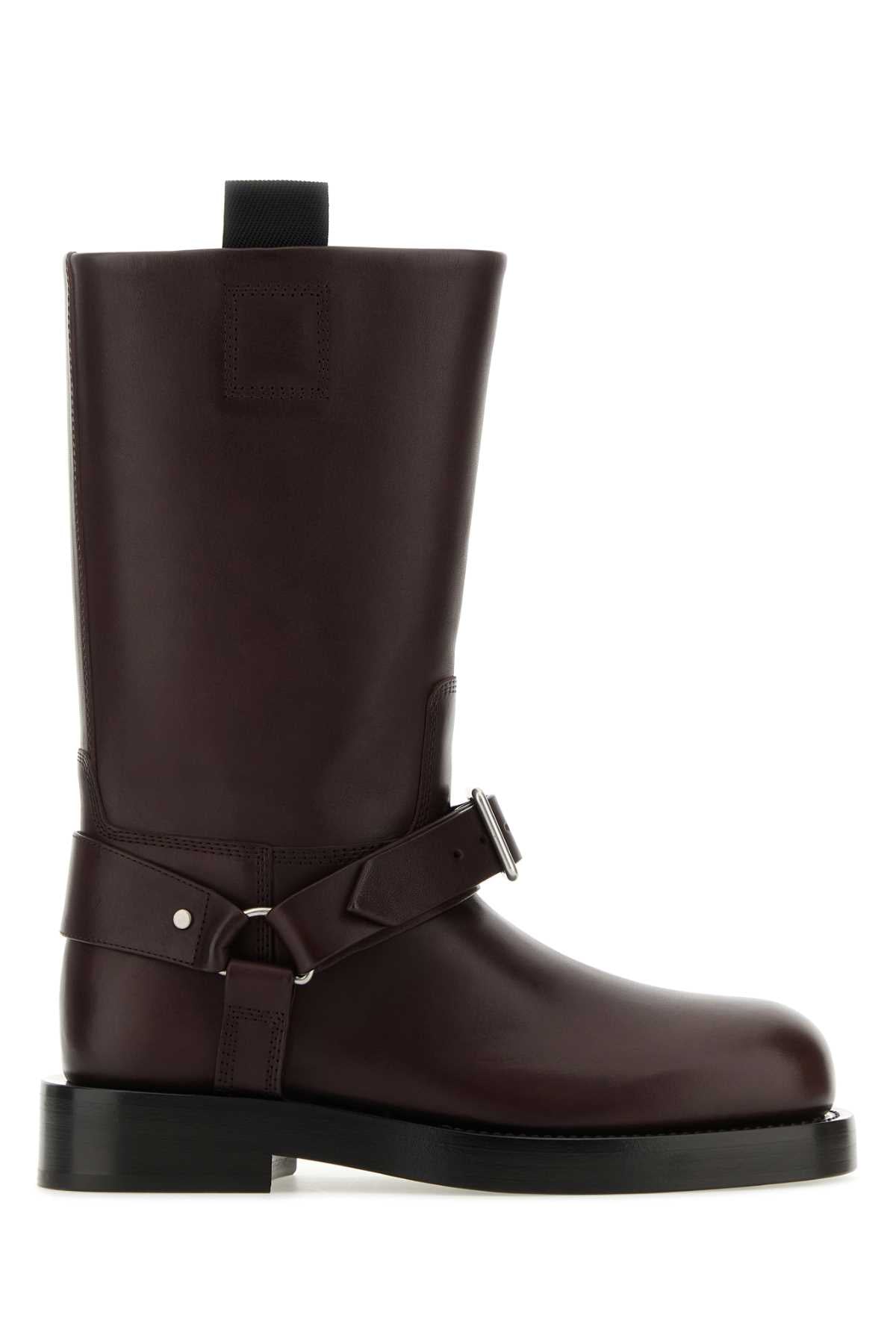 Aubergine Leather Saddle Ankle Boots Stivali