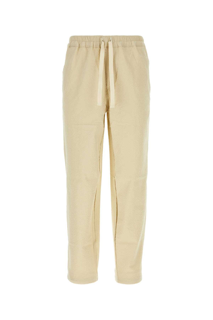 Beige Stretch Cotton Tropical Pant Ecru Exterior: Elastane Pantaloni