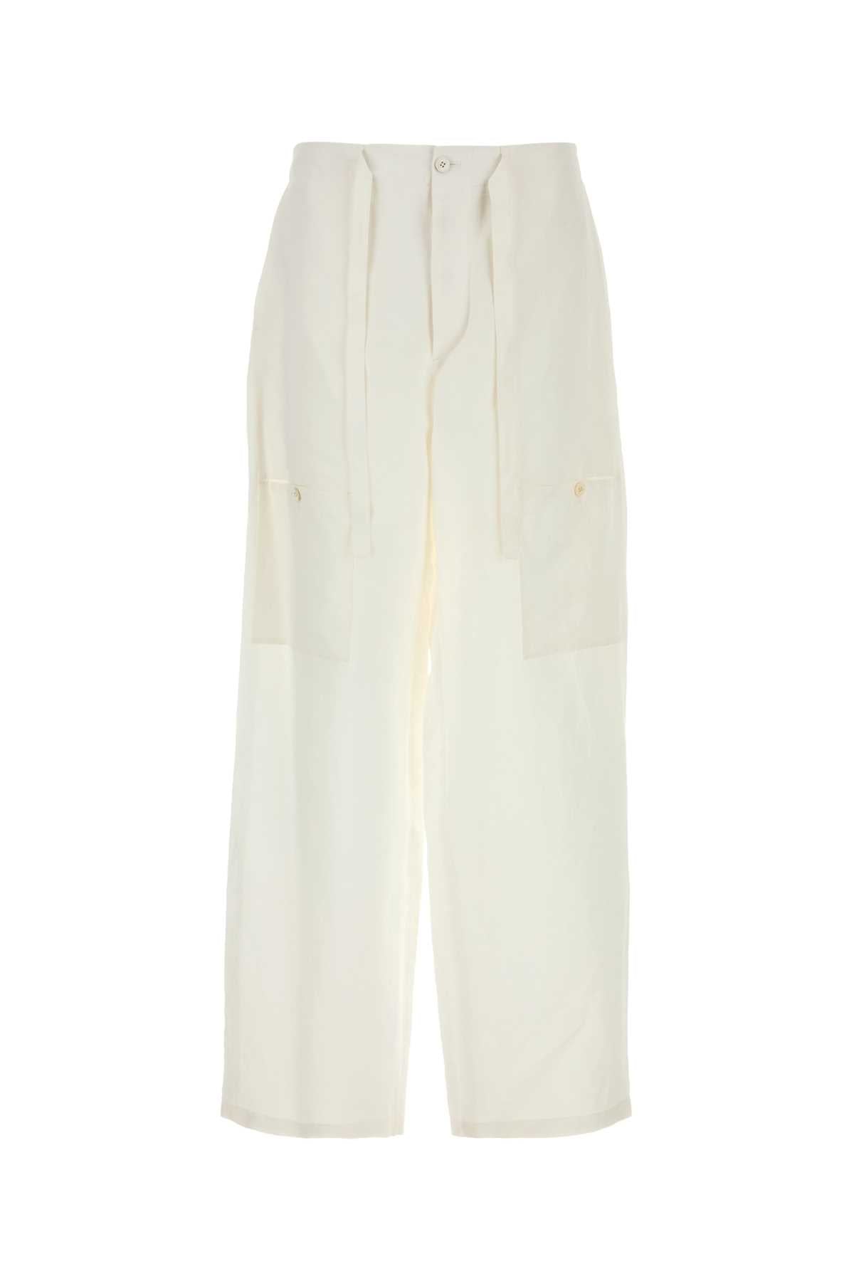 White Linen Cargo Pant Latte Exterior: Viscose Pantaloni