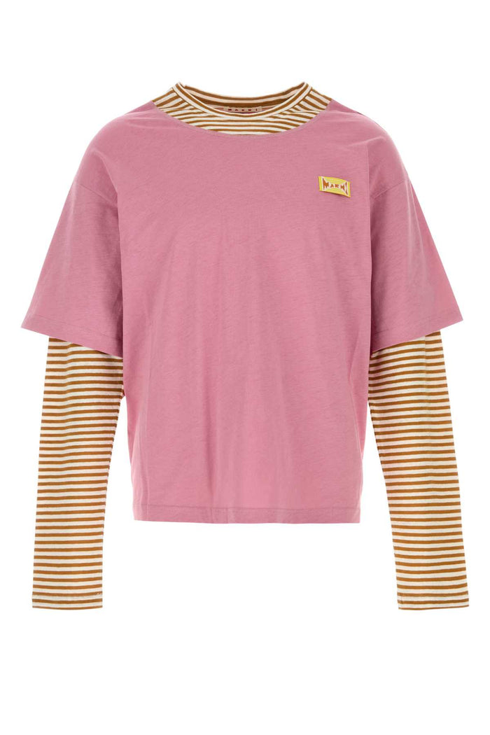 Dark Pink Linen Bend T-Shirt Mustard Exterior: Cotton