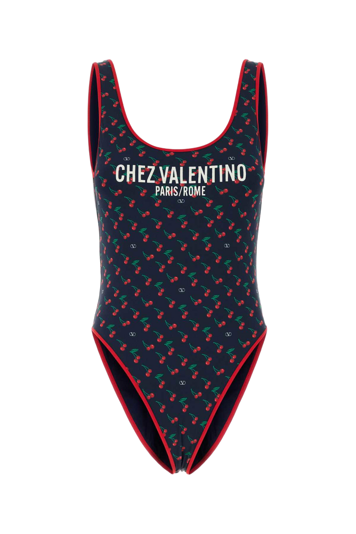 Printed Stretch Nylon Swimsuit Navycherry Costumi Da Bagno