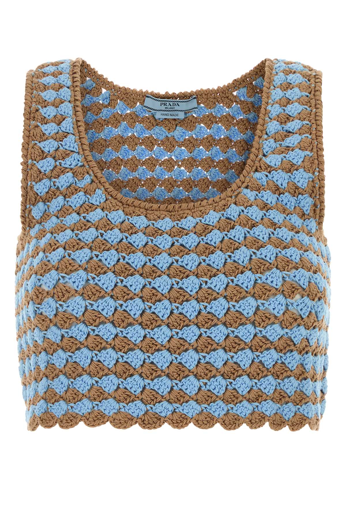 Tow-Tone Crochet Crop Top Cammello+azzurro Exterior: Cotton Maglie