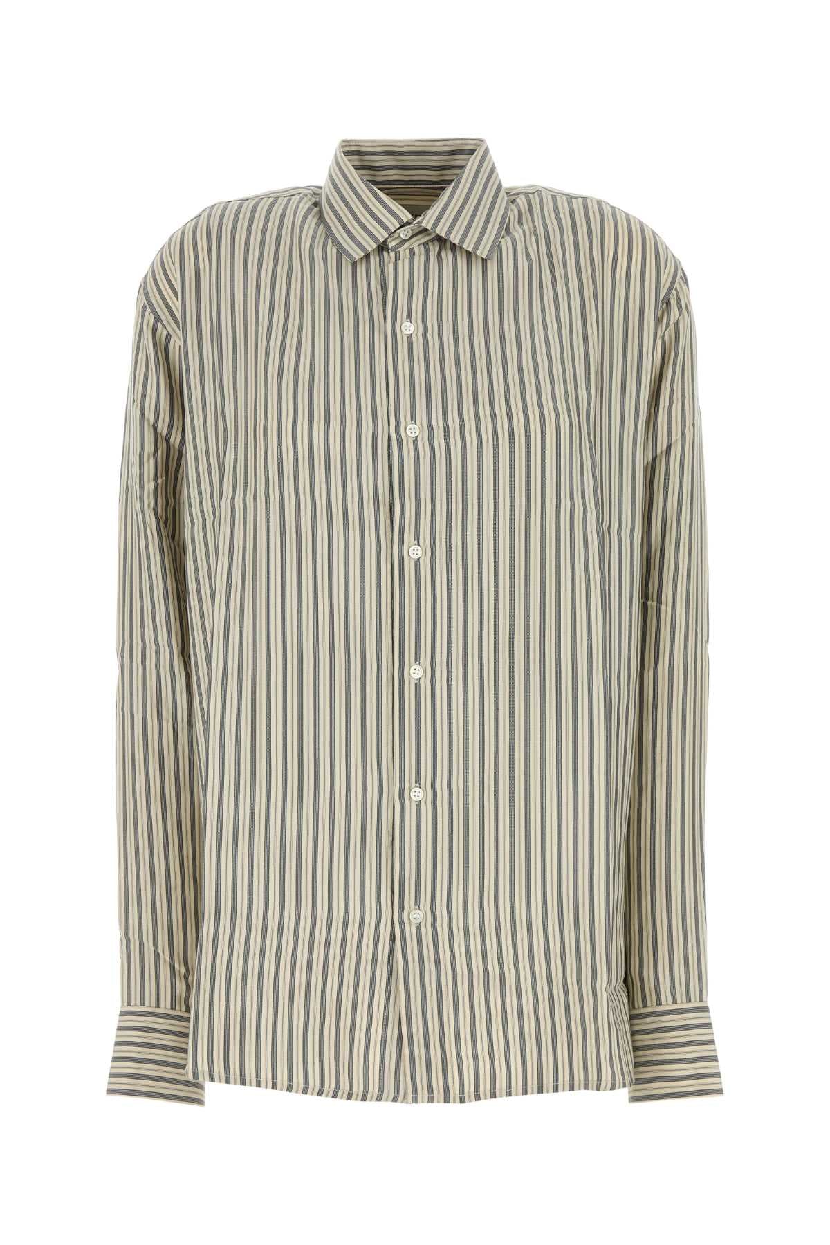 Embroidered Silk Oversize Songino Shirt Stripesblue Exterior: Camicie