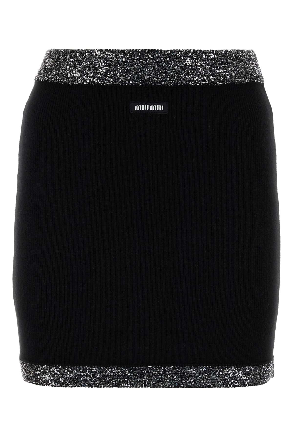 Black Stretch Cashmere Blend Mini Skirt Neronero Ea Pa Ws-poliestere Gonne