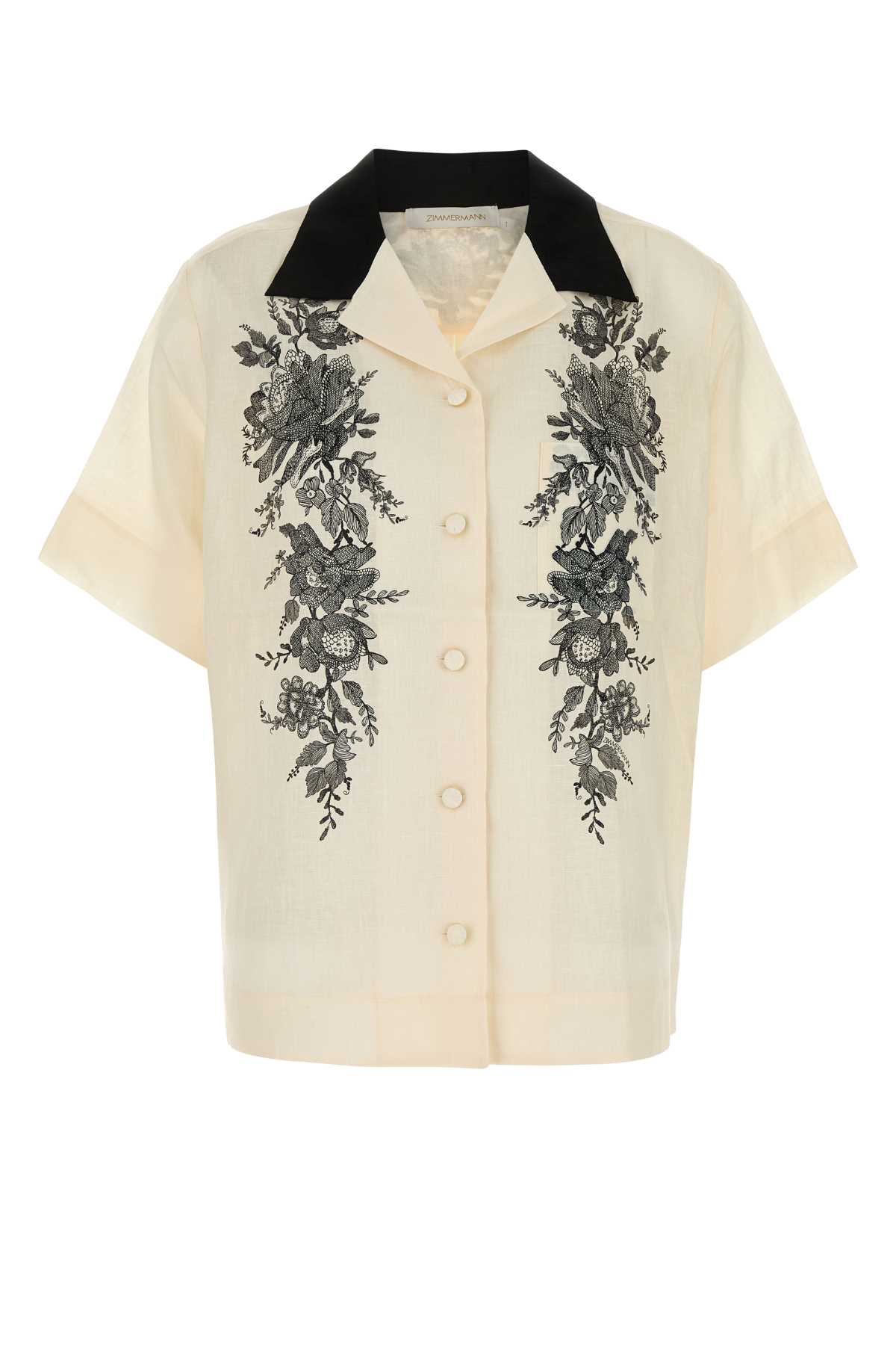 Cream Linen Shirt Creamfloral Exterior: Camicie