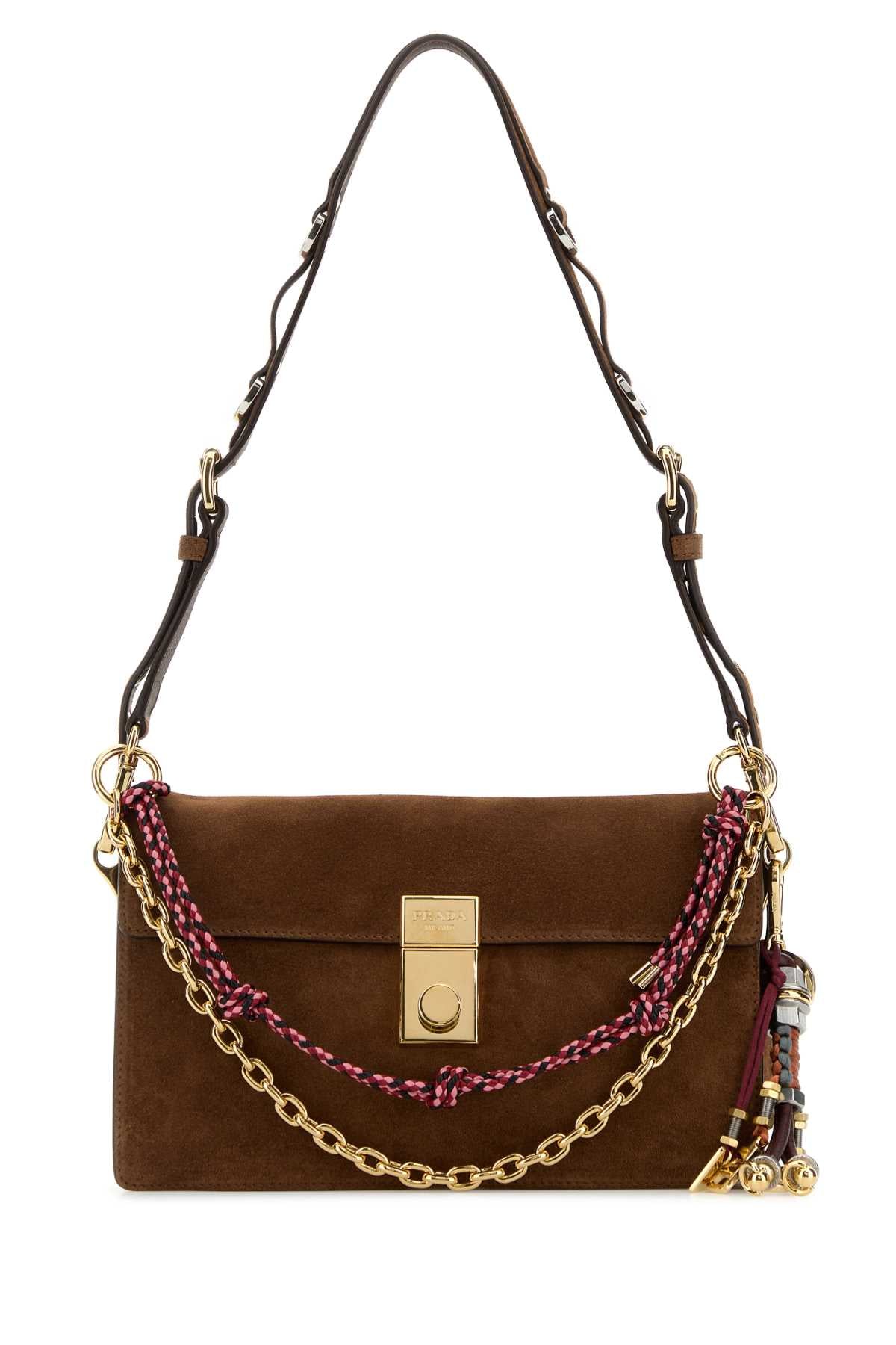 Brown Suede Small Prada Soft Sound Shoulder Bag Cacao B Borse A Mano