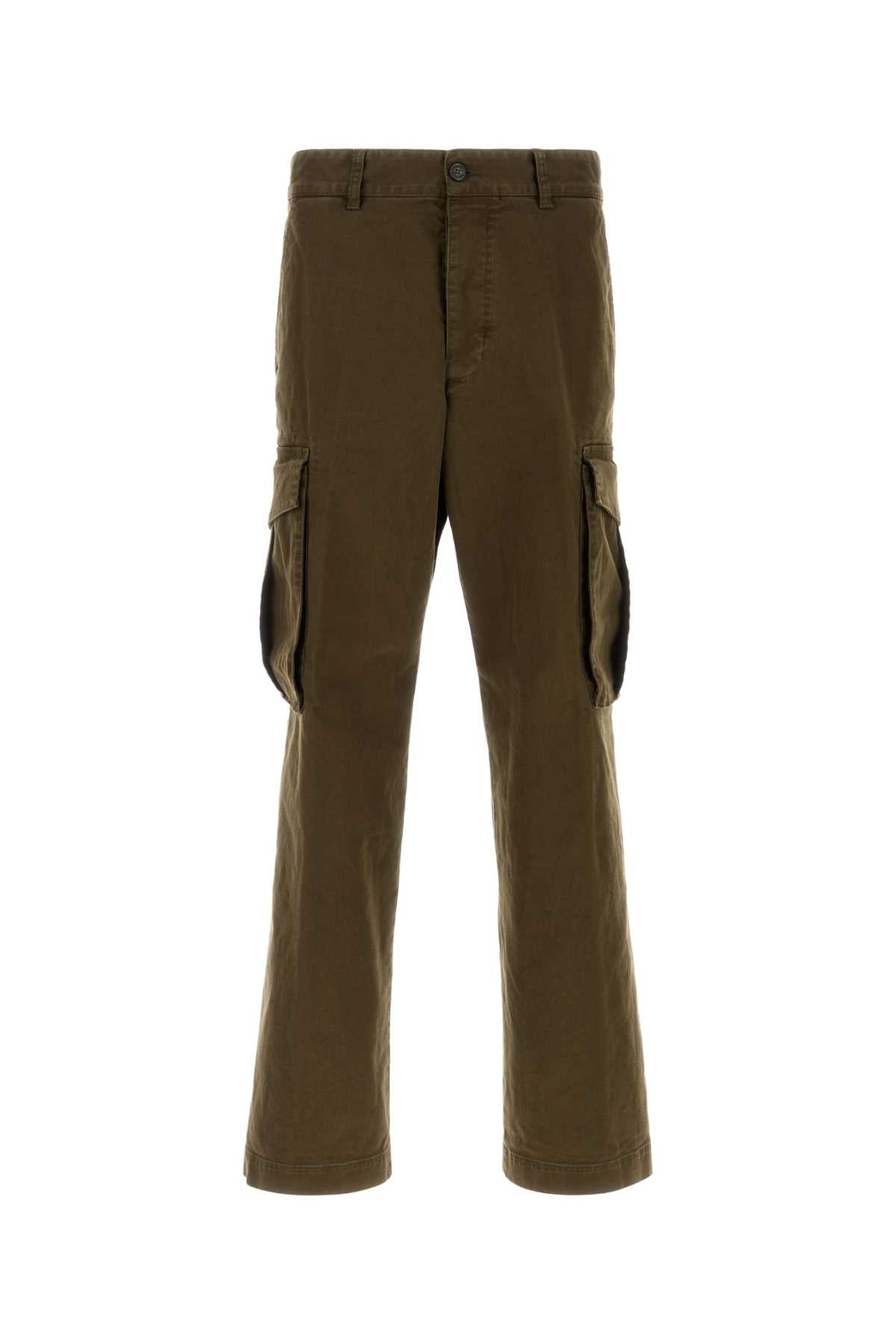 Olive Green Stretch Cotton Loose Cargo Pant Militarygreen Co Ea Pantaloni