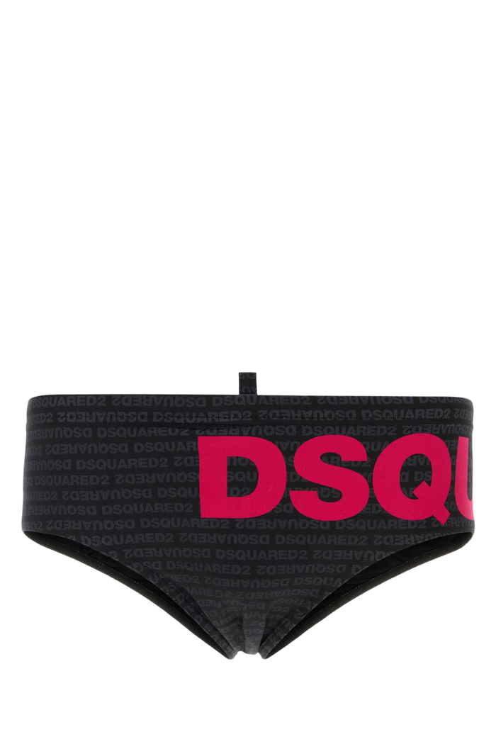 Printed Stretch Nylon Swimming Brief Black Exterior: Elastane Costumi Da Bagno