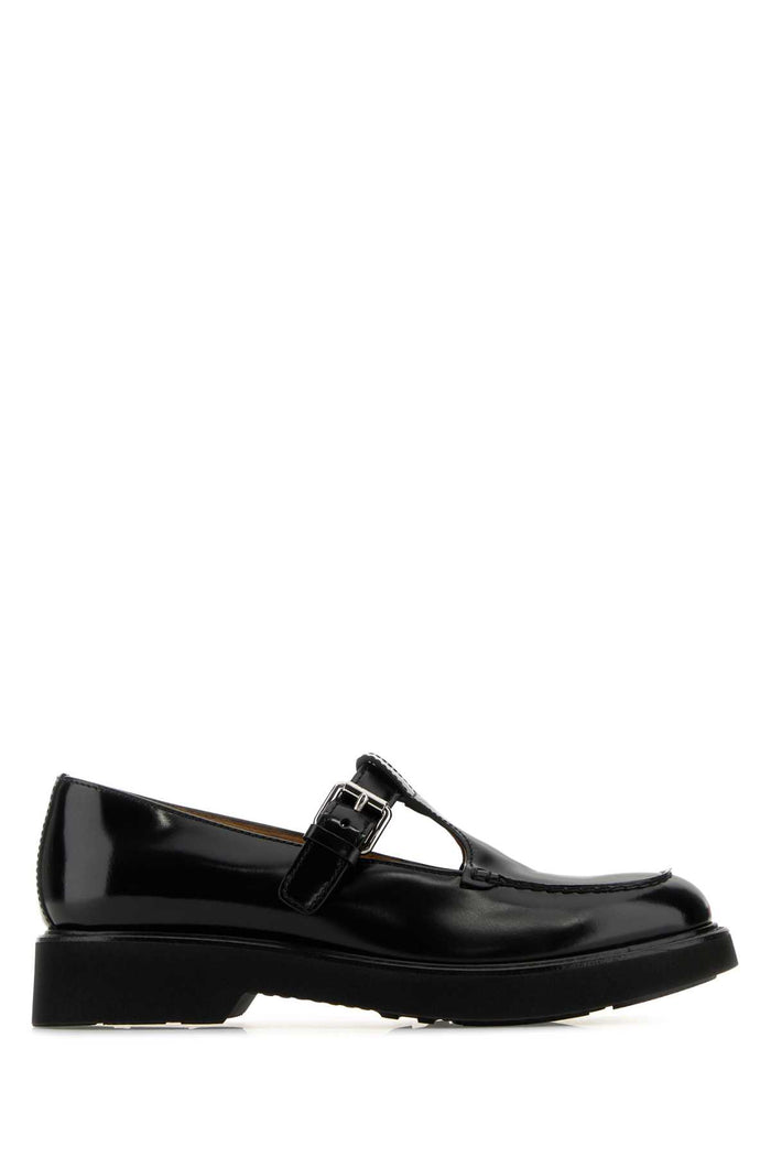 Black Leather Nadine Mock Strap Shoes Scarpe Stringate