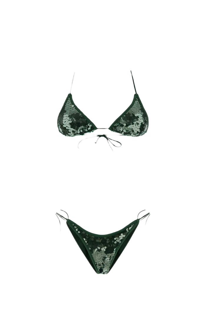 Embellished Polyester Marylin Bikini Green Costumi Da Bagno