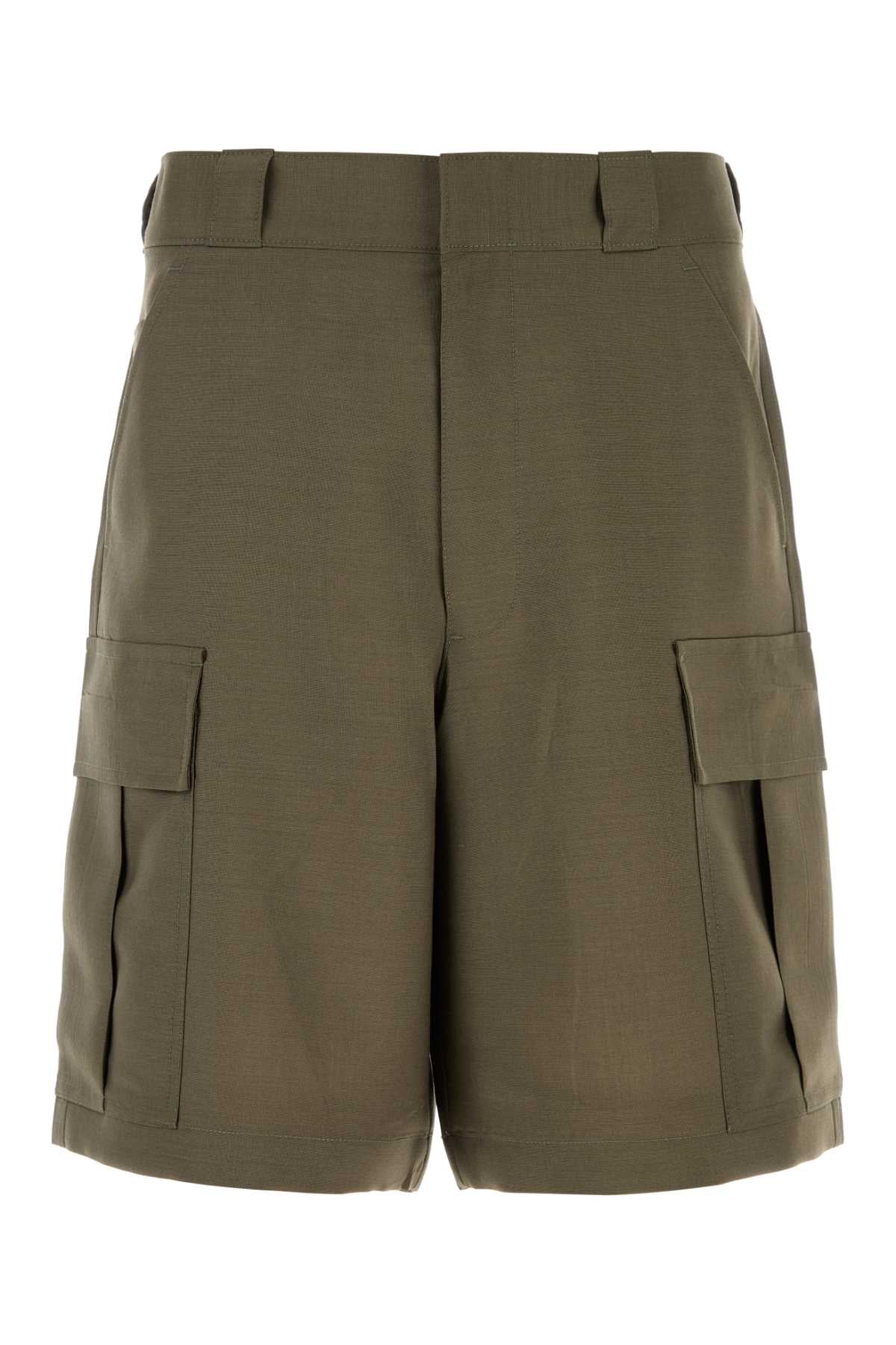 Army Green Mohair Blend Bermuda Shorts Militare Exterior: Virgin Wool