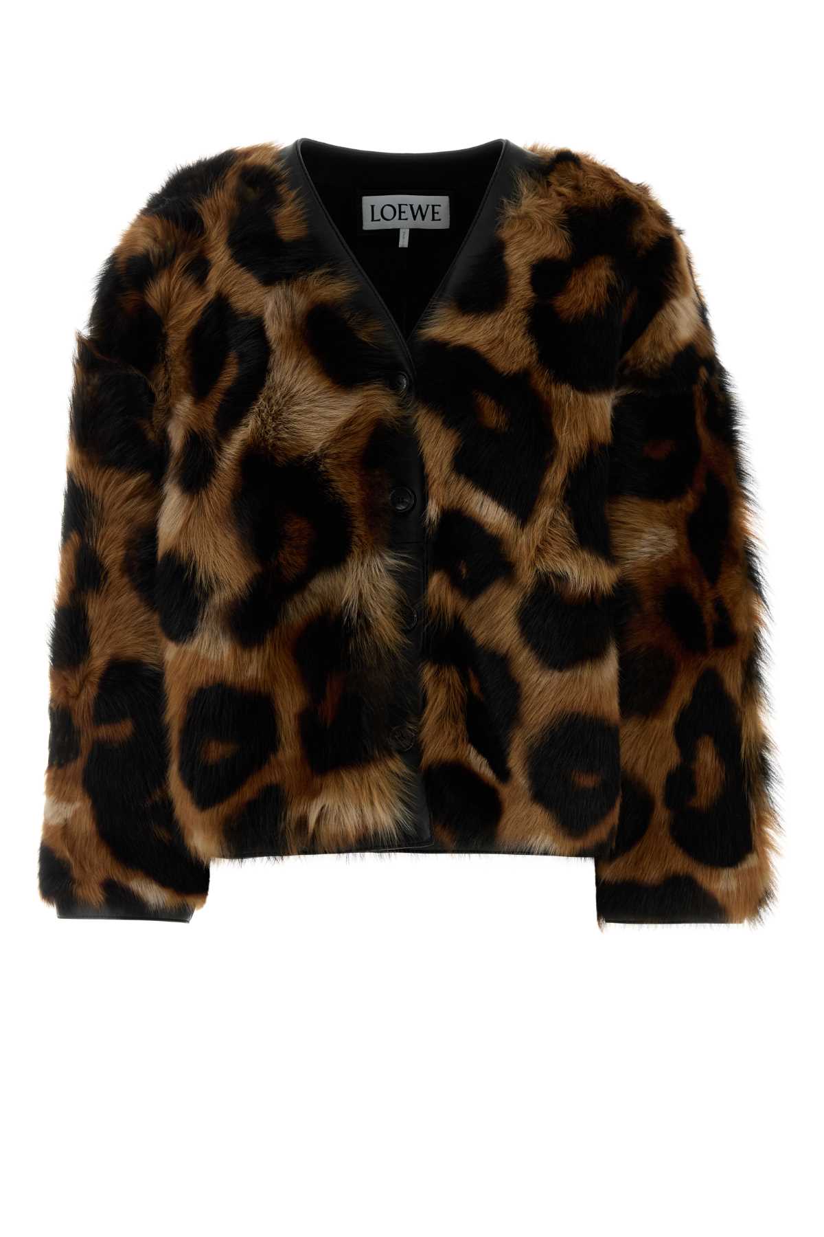 Printed Shearling Jacket Brown Exterior: Maglie
