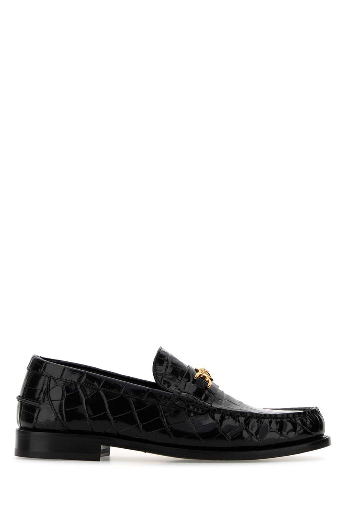 Black Leather Loafers Blackversacegold Mocassini