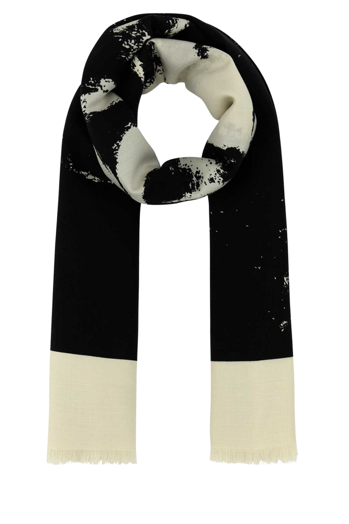 Ivory Silk Blend Scarf Ivoryblack Exterior: Wool Sciarpe E Foulard