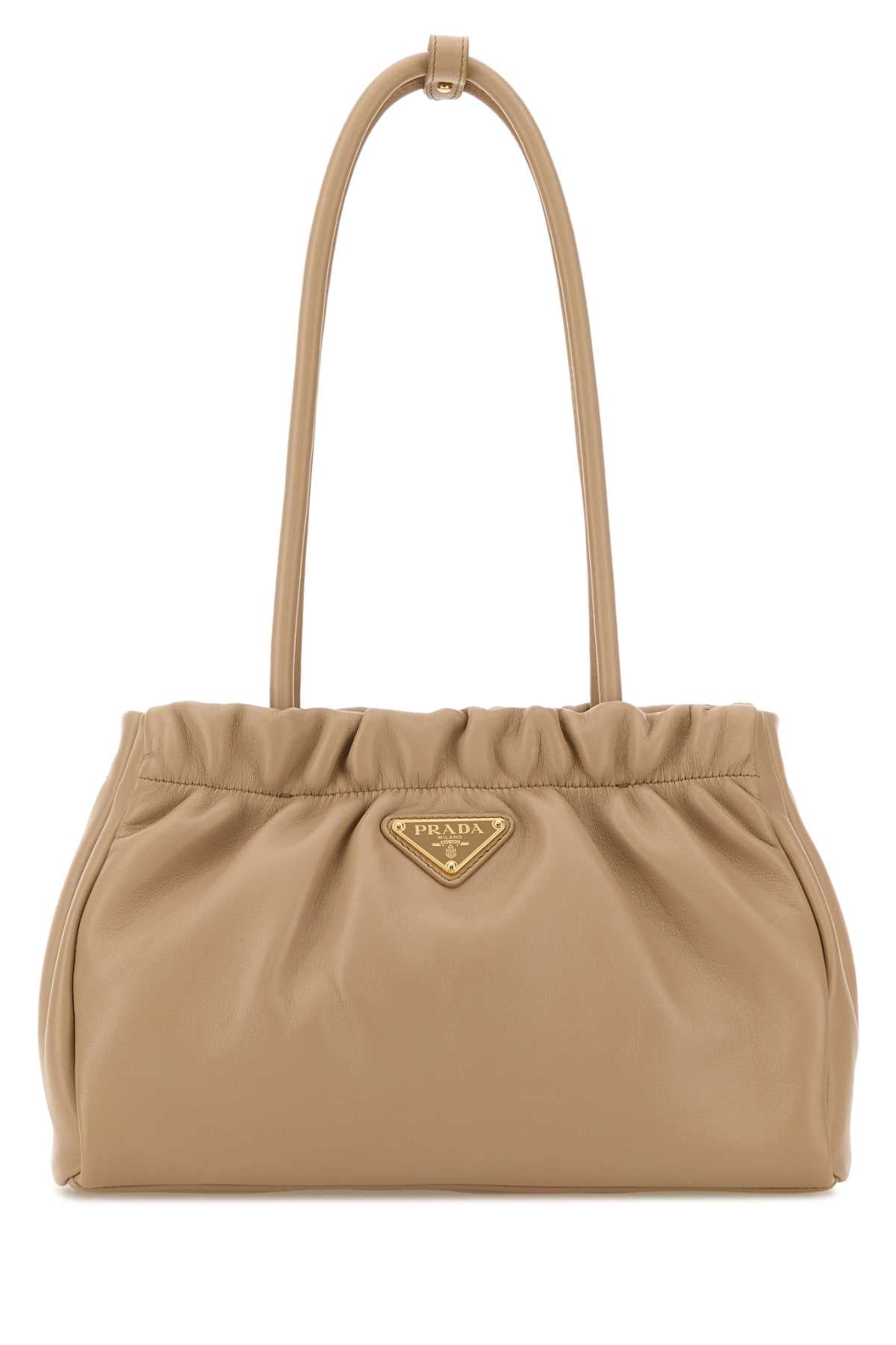 Beige Nappa Leather Shoulder Bag Sabbia Borse A Mano