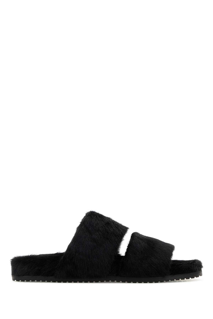 Black Calf Hair Dg Casual Slippers Nero