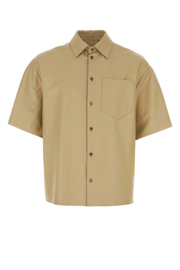 Beige Leather Shirt Kaki Vitello-trochus Niloticus Camicie
