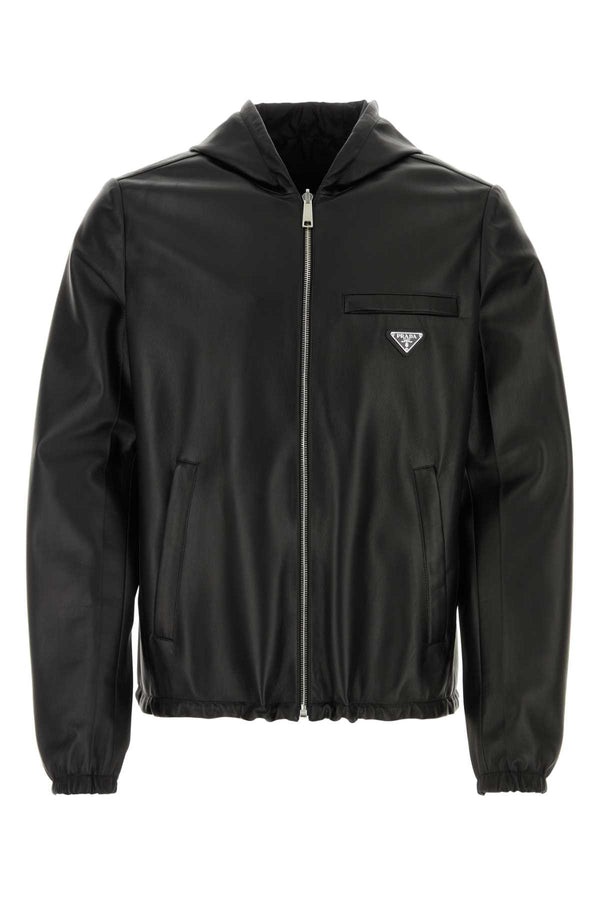 Prada Pelle 100% lamb leather / 100% recycled polyamide jacket in black