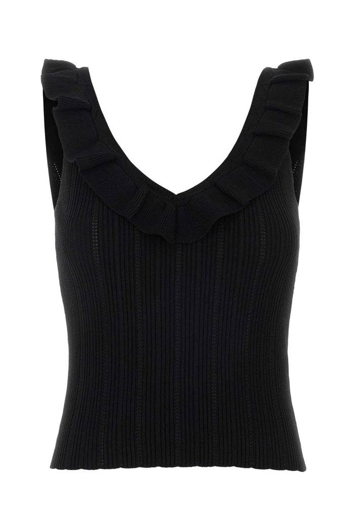Black Viscose Blend Tank Top Nero Exterior: Nylon Maglie