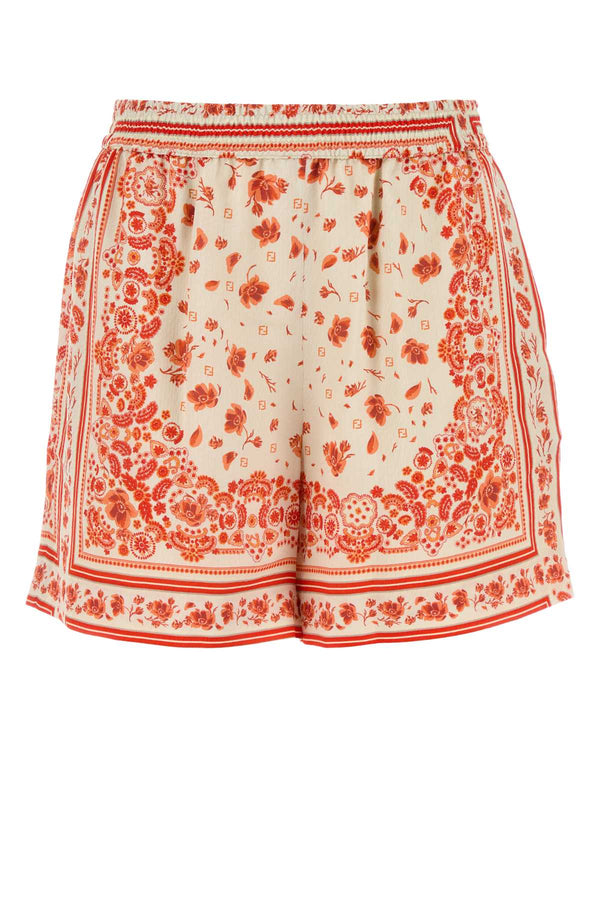 Fendi Patchwork 100% Silk bermuda shorts in red