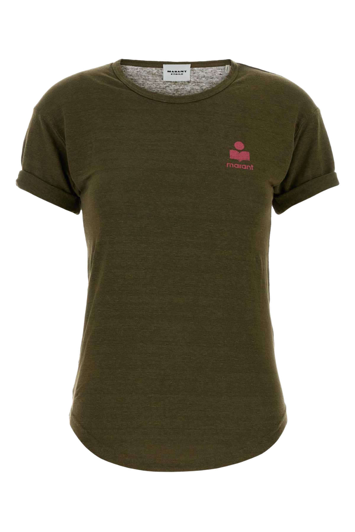 Army Green Linen Koldia T-Shirt Khaki/pink Matiere Principale:lin