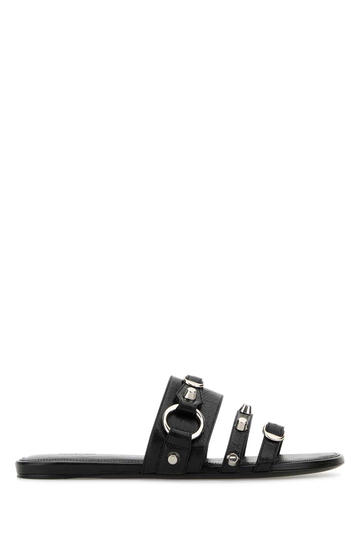 Black Leather City Slippers Black/silver