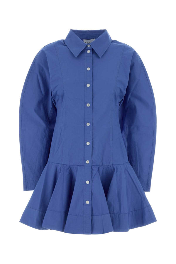 Ganni Cotton 97% Organic Cotton shirt dress in blue