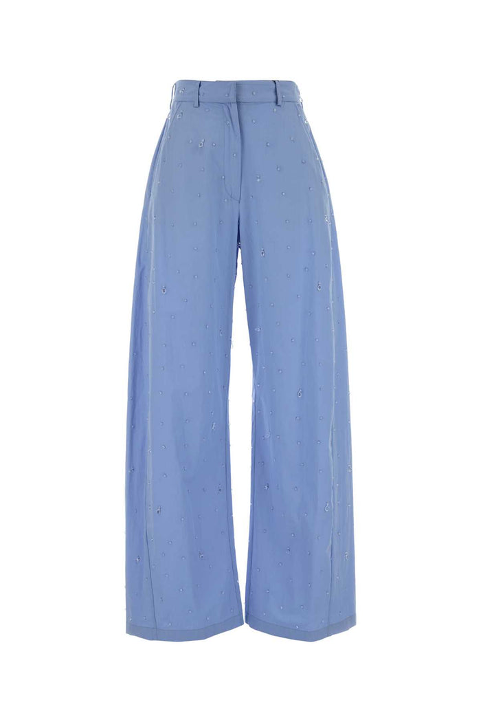 Powder Light-Blue Poplin Wide-Leg Pant Lightblue Exterior: Cotton Pantaloni