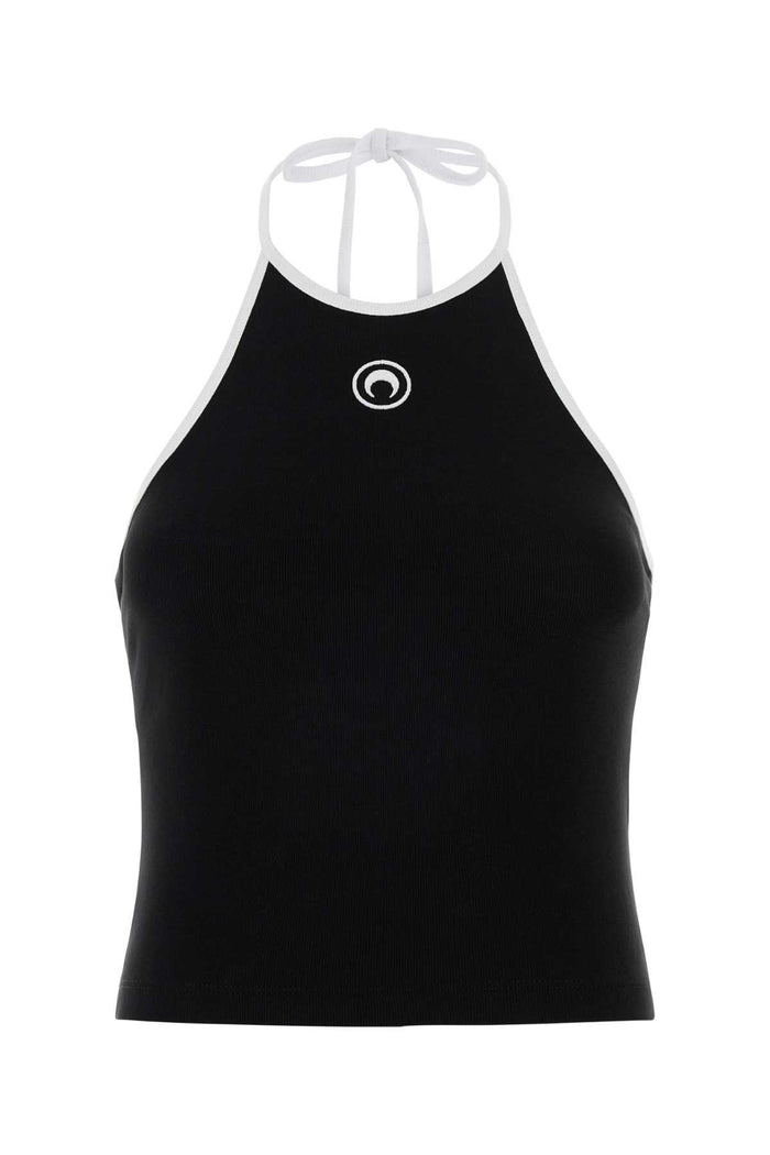 Black Cotton Tank Top Bk96blackwhite Exterior: Maglie