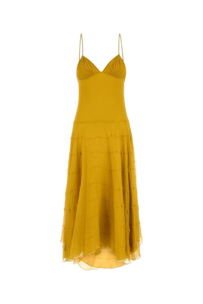 Yellow Crepe Dress Jaune Moutarde Exterior: Silk Abiti